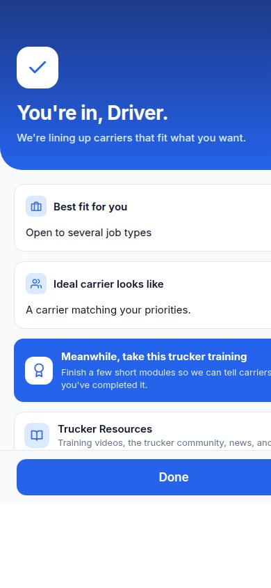 Driver app match result screen