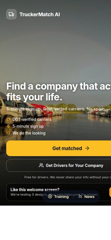 Driver app welcome screen
